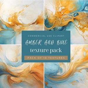 Amber & Sky Blue Watercolor Texture Clipart: Alcohol Ink PNG (Digital Download)