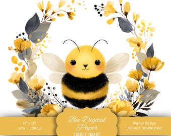 Watercolor Bee Clipart: Floral Junk Journal Printable (JPG Digital Download