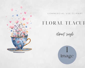 Clipart de xícara de chá floral: PNG aquarela vintage para artesanato, arte para impressão, designs elegantes para festa de chá, download digital