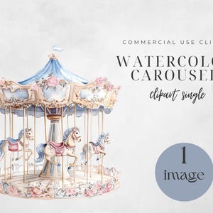 Carousel Horse, Digital Download, Commercial Use, Watercolor Pink Carousel Clipart, Carousel Nursery Art, Carousel Png, Baby Shower