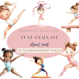 Clipart di ginnastica per bambini, ragazza carina che fa ginnastica, arte digitale, perfetta per inviti di compleanno