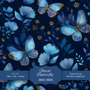 Seamless Digital Paper Butterflies, Floral Backgrounds for Scrapbooking, DIY Crafts, Instant Download, Commercial Use