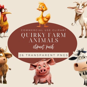 Quirky Farm Animals, Commercial Use, Junk Journaling, Quirky Animals, Mixed Media, Memory Books, Cartoon Animals, Cute Caricature Pets