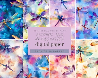 Libelle, digitales Papier, Aquarell Bastelbogen, druckbares Scrapbook Papier, sofortiger Download, kommerzielle Nutzung