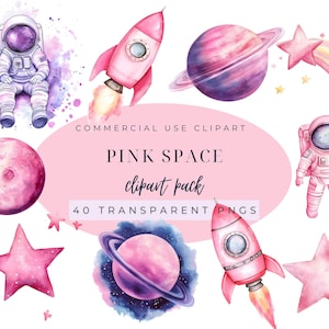 Space Clipart Bundle, Cute Astronauts, Rocket and Planets PNG, Digital Paper for Crafts, Printable Art