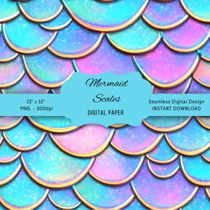 Multicolor Mermaid Scales Digital Paper: Ocean Background (300 Dpi)