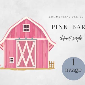 Celeiro rosa, clipart de aquarela individual, decoração de festa de aniversário, celeiro de fazenda rosa, download digital instantâneo, decoração de festa no quintal