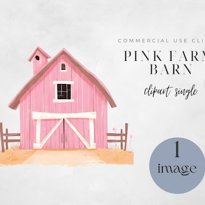 Pink Barn, Watercolor Clipart Single, Birthday Party Decor, Pink Farm Barn, Instant Digital Download, Barnyard Party Decor