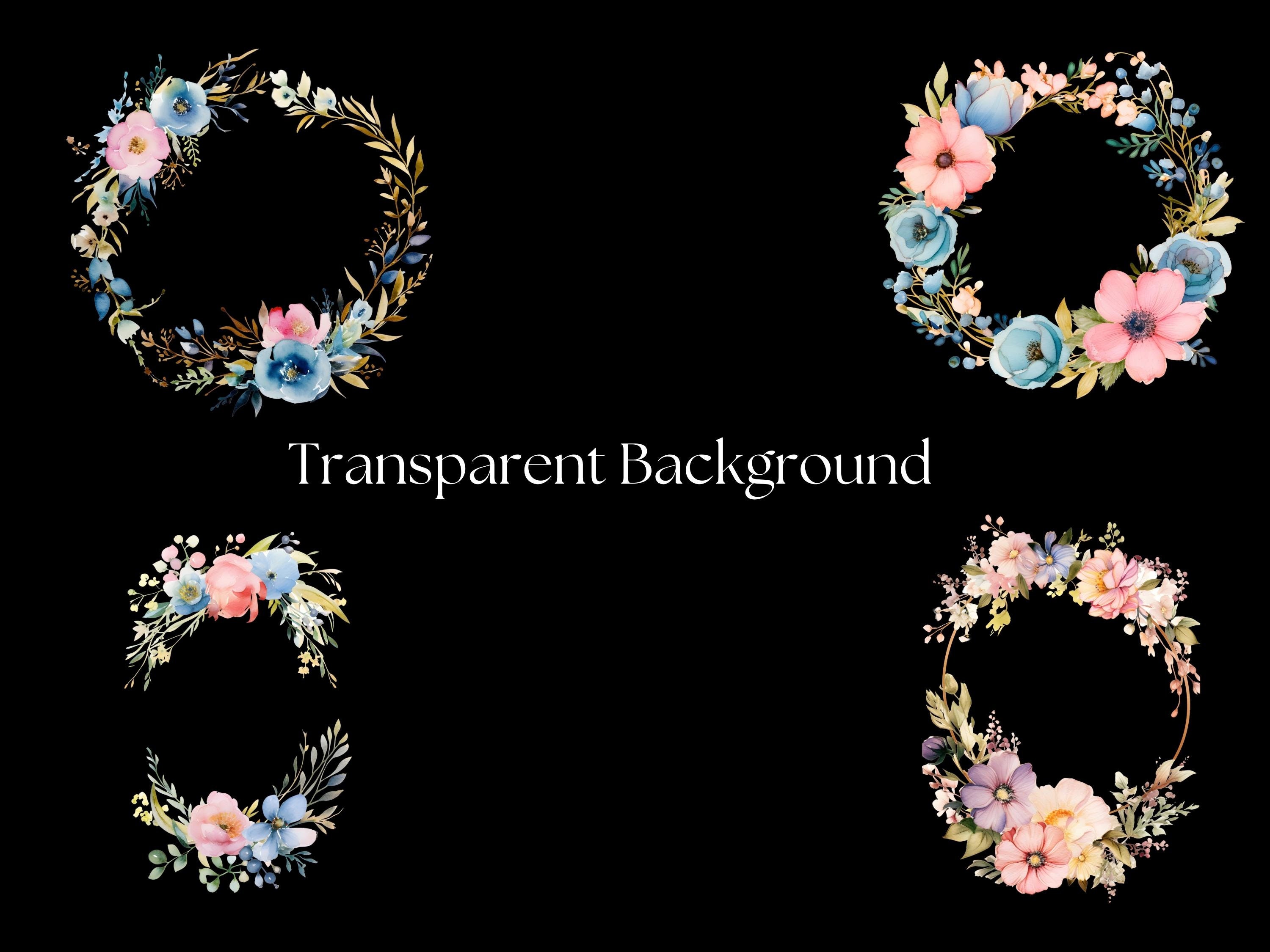 Watercolor Spring Flower Wreath Clipart: 20 PNG Designs (commercial Use ...