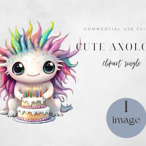 Watercolor Axolotl Clipart, Cute Axolotl Nursery Decor, Digital Download for Kids, Adorable Animal Art, Birthday Axolotl