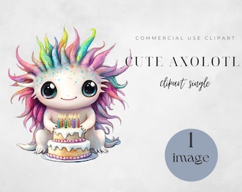 Aquarel axolotl clipart, schattige axolotl kinderkamer decor, digitale download voor kinderen, schattige dieren kunst, verjaardag axolotl