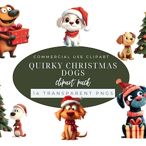 Card Making, Quirky Christmas Dog Clipart Bundle, Cute Dog, Digital Prints Scrapbooking, Funny Dogs Christmas, Digital Download