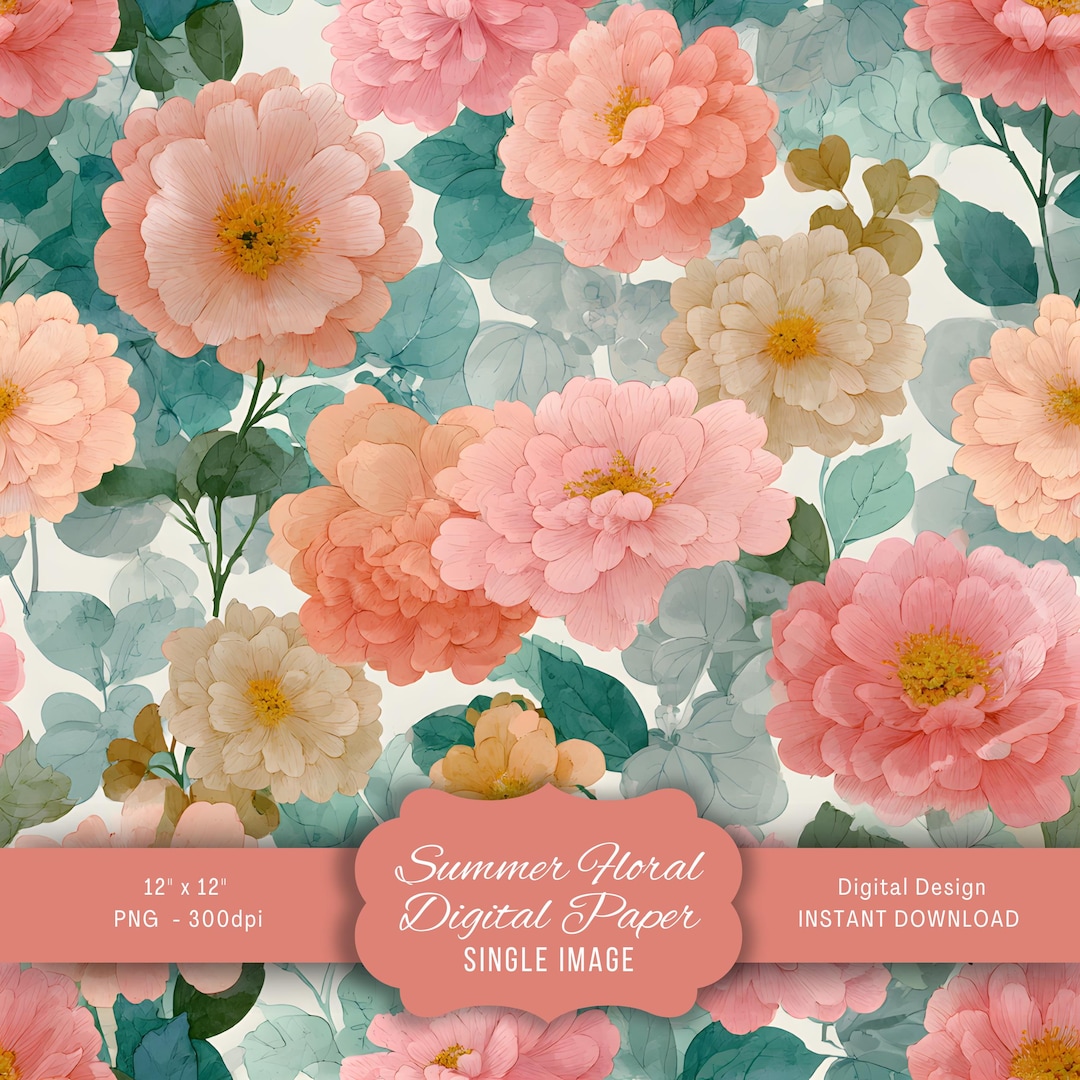 Watercolor Flowers Digital Paper, Seamless Floral Pattern for ...
