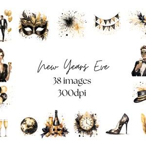 Clipart du Nouvel An, Clipart du Nouvel An, PNG, Aquarelle Nouvel An Clipart, NYE 2024, PNG, Utilisation commerciale, Téléchargement instantané