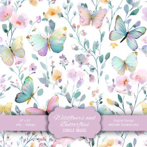 Seamless Watercolor Wildflowers Digital Paper, Floral Pattern for Scrapbooking, Printable Backgrounds & Crafts