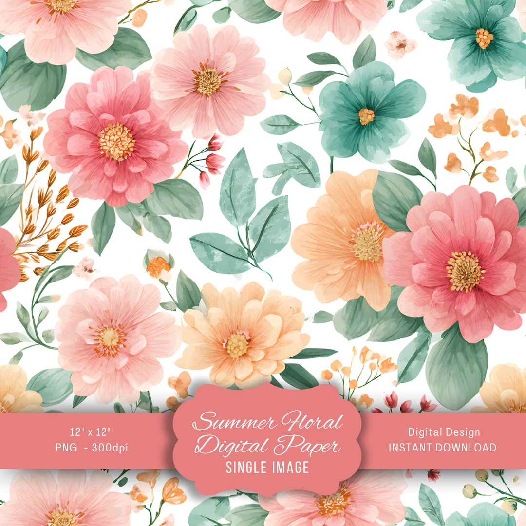 Watercolor Flowers Digital Paper, Seamless Floral Pattern for ...