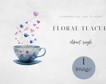 Clipart de xícara de chá floral: PNG aquarela vintage para artesanato, arte para impressão, designs elegantes para festa de chá, download digital