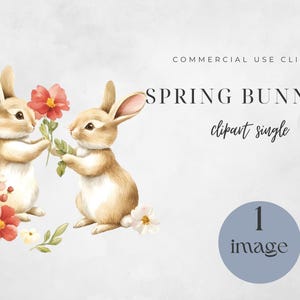 Spring Bunny Clipart, Cute Rabbit PNG, Floral Bunnies, Commercial Use Digital Download, Watercolor Bunnies Clipart