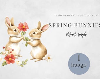 Watercolor Spring Bunny Clipart: Floral Rabbit PNG (Commercial Use)