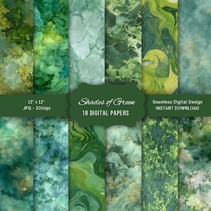 Green Digital Paper: Grungy Textures, Scrapbook Backgrounds (Commercial Use, Instant Download)