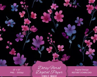 Ditsy Floral Digital Paper, Seamless Pattern for Scrapbooking, Cute Floral Background, Printable Vintage Design, Instant Download
