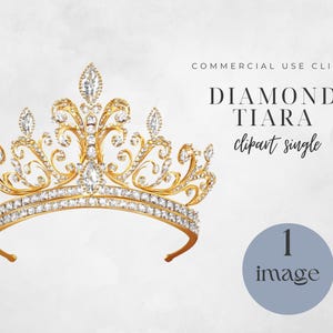Tiara Clipart, Gold and Diamonds, Princess Crown Clip Art, Instant Download, Commercial Use, Digital Design