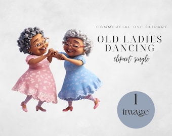Old Ladies Clipart, Cheerful Dancing Women PNG, Funny Digital Illustrations, Instant Download for Crafts