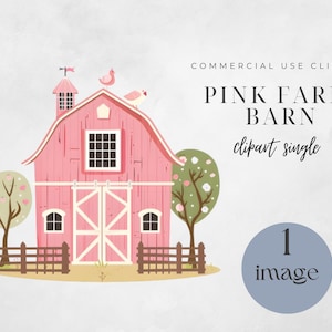 Pink Barn, Watercolor Clipart Single, Birthday Party Decor, Pink Farm Barn, Instant Digital Download, Barnyard Party Decor
