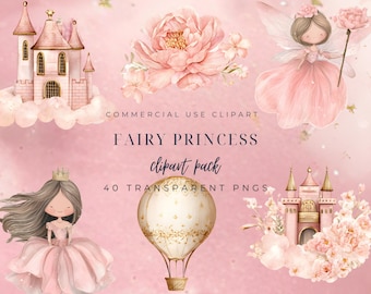 Fairy Clipart, Pink Fairies Bundle, Watercolor Clipart for Birthday Party, Digital Download