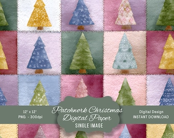 Christmas Patchwork Seamless Digital Paper, Festive Scrapbook Backgrounds, Cozy Patterns for Holiday Crafts