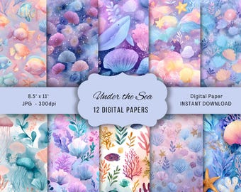 Papel digital de arrecife de coral, suministros para álbumes de recortes submarinos, fondos oceánicos imprimibles, imágenes prediseñadas de vida marina