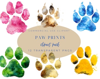 Paw Print Digital Paper, White Backgrounds, Printable Scrapbook Patterns, Dog & Cat Paw Print Bundle
