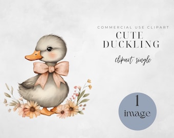 Duckling Clipart, Cute Baby Duck, Watercolor Digital Download, Nursery Art, Commercial Use, Scrapbook Image, Spring Duckling