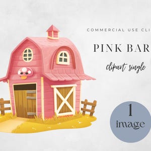 Pink Barn, Watercolor Clipart Single, Birthday Party Decor, Pink Farm Barn, Instant Digital Download, Barnyard Party Decor