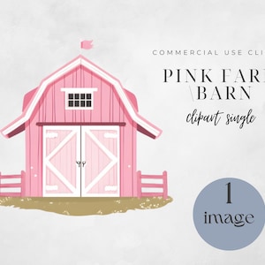 Celeiro rosa, clipart de aquarela simples, decoração de festa de aniversário, celeiro de fazenda rosa, download digital instantâneo, decoração de festa de celeiro