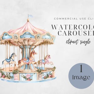 Carousel Horse, Digital Download, Commercial Use, Watercolor Pink Carousel Clipart, Carousel Nursery Art, Carousel Png, Baby Shower