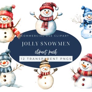 Clipart di pupazzo di neve ad acquerello: immagini PNG di Natale (download digitale)