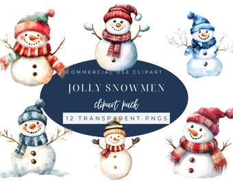 Watercolor Snowman Clipart: Christmas PNG Images (Digital Download)