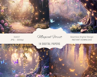 Magical Forest Digital Paper, Whimsical Printable for Junk Journals, Fantasy Scrapbooking, Enchanted Designs