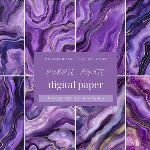 Purple Agate Digital Paper: Iridescent Glitter Stone Seamless Patterns (Digital Download, 3600x3600PX JPG & PNGs)