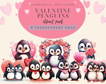 Clipart Valentijnspinguïn: png-afbeeldingen voor commercieel gebruik (digitale download)