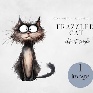 Digital Download, Funny Cat, Junk Journal, Cartoon Cat, Frazzled Cat Png, Commercial Use, Card Making, Transparent Background