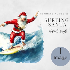Santa Surfing, Maui Christmas, Commercial Use, Santa Beach Christmas Png, Summer Santa Clipart, Christmas In July Png, Digital Stamps