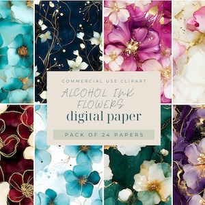 Alcoholinktbloemen digitaal papier, 12 x 12 in naadloze patronen, bloemsierkunst voor scrapbooking, commercieel gebruik