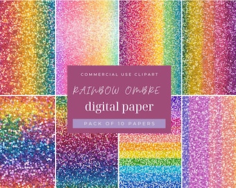 Rainbow Ombre Glitter Digital Paper: Seamless Scrapbook Backgrounds (Digital Download)