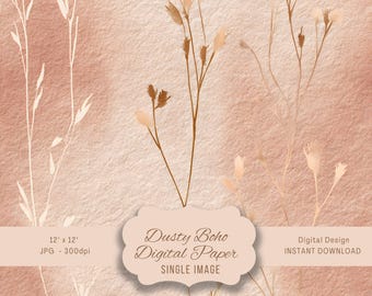 Boho Dusty Rose digitaal papier, naadloze botanische achtergrond, Cottagecore plakboekpapier, planner en dagboek afdrukbaar, Instant Download