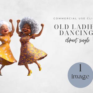 Old Ladies Clipart, Cheerful Dancing Women PNG, Funny Digital Illustrations, Instant Download for Crafts