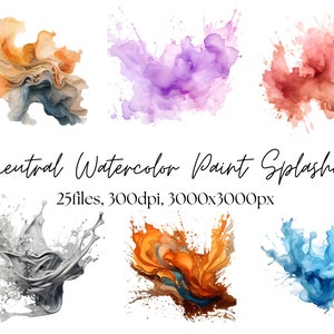 Neutral Watercolor Splatter Clip art, Paint Splash, Commercial Use, Watercolor Png, Autumn Clip art, Paint Splatter, Brush Strokes