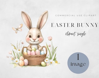 Whimsical Easter Bunny Clipart, Cute Watercolor Rabbit Graphics for Crafts, Digital Download, Cute Cartoon Easter Bunny Clipart