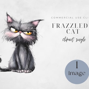 Digital Download, Funny Cat, Junk Journal, Cartoon Cat, Frazzled Cat Png, Commercial Use, Card Making, Transparent Background